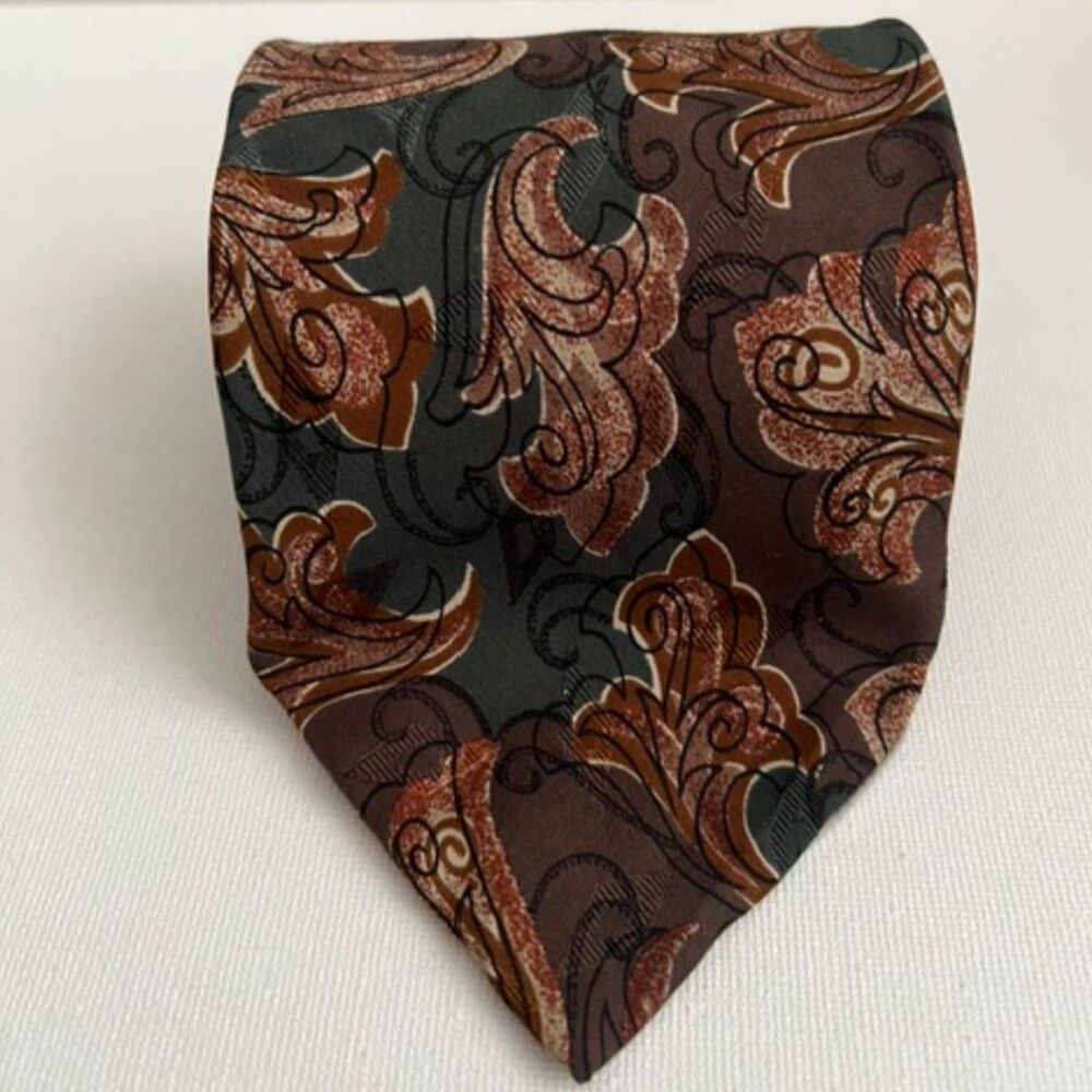 Valentino Silk Handmade Designer Luxury Paisley Floral Tie Brown Retro Necktie